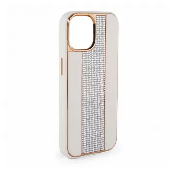 iLike Capa com diamantes e pele para Apple iPhone 15 Pro branca