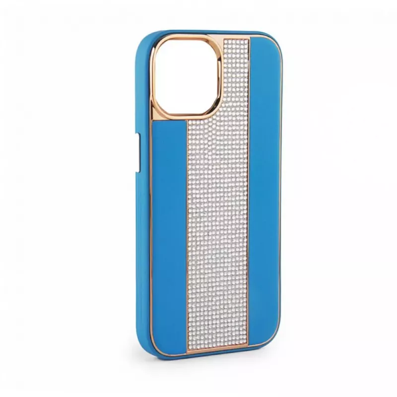 iLike Capa com diamantes e pele para Apple iPhone 15 Pro azul