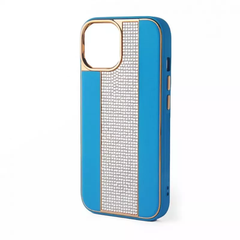 iLike Capa com diamantes e pele para Apple iPhone 15 Pro azul