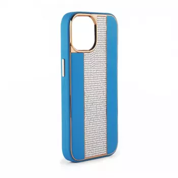 iLike Capa com diamantes e pele para Apple iPhone 15 Pro azul