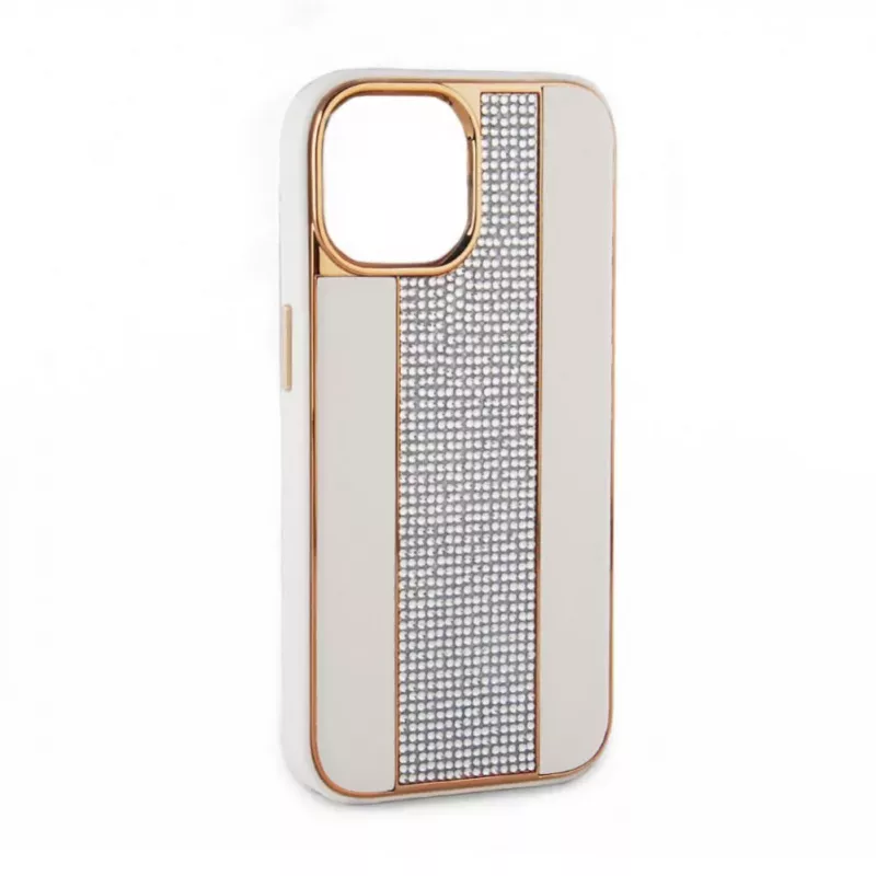 iLike Capa com diamantes e pele para Apple iPhone 15 Pro Max branca