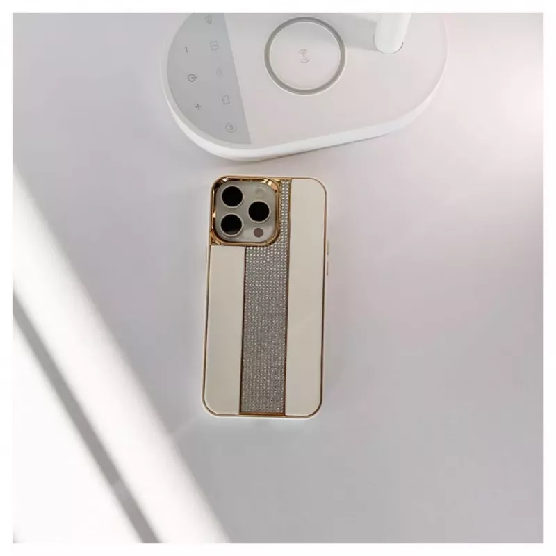 iLike Capa com diamantes e pele para Apple iPhone 15 Pro Max branca
