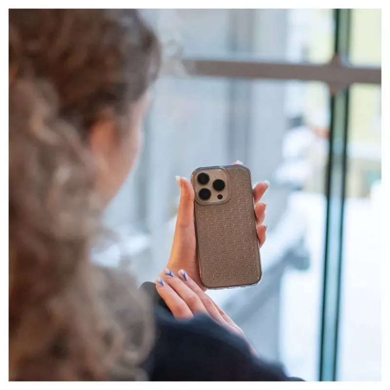 iLike Capa de silicone Shine transparente para Apple iPhone 14 Pro preta