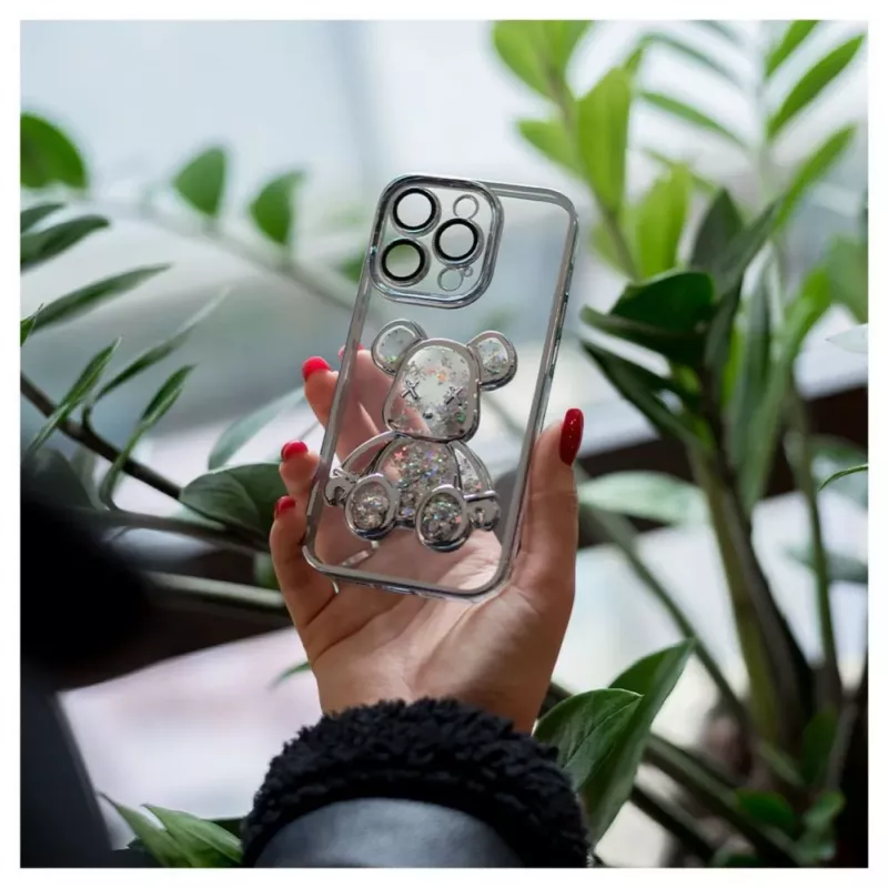 iLike Apple iPhone 14 Pro Capa de silicone Print Desire Bear prateado