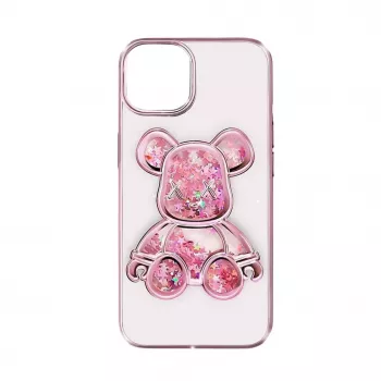 iLike Apple iPhone 15 Capa de silicone Print Desire Bear rosa