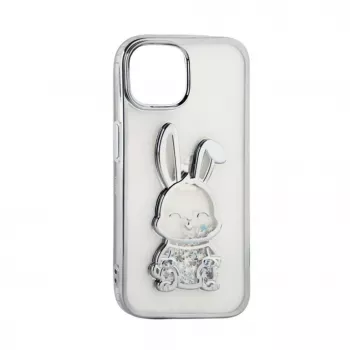 iLike Apple iPhone 15 Capa de silicone Print Desire Rabbit prateado