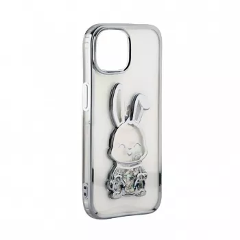 iLike Apple iPhone 15 Capa de silicone Print Desire Rabbit prateado