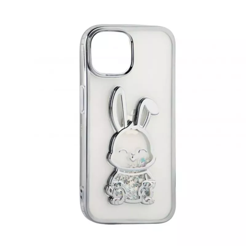 iLike Apple iPhone 15 Pro Capa de silicone Print Desire Rabbit prateado