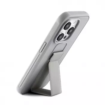 iLike Capa de silicone com suporte para Apple iPhone 15 Pro prateada