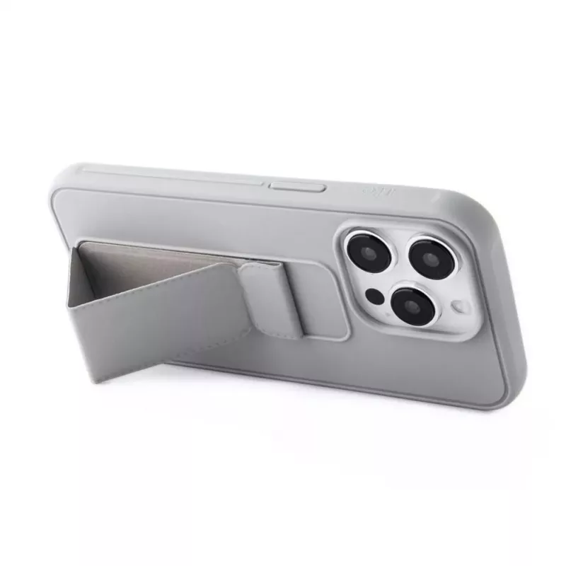 iLike Capa de silicone com suporte para Apple iPhone 15 Pro prateada