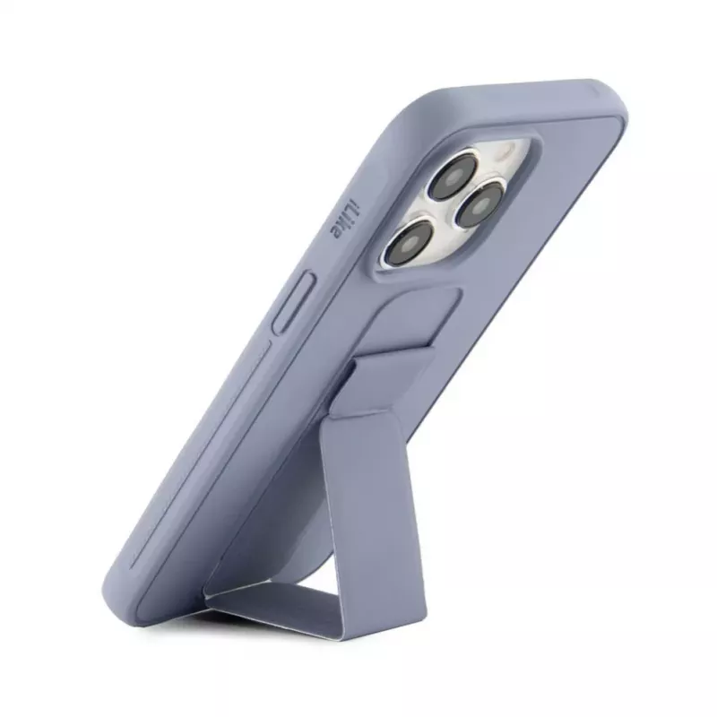 iLike Capa de silicone com suporte para Apple iPhone 15 Pro roxa