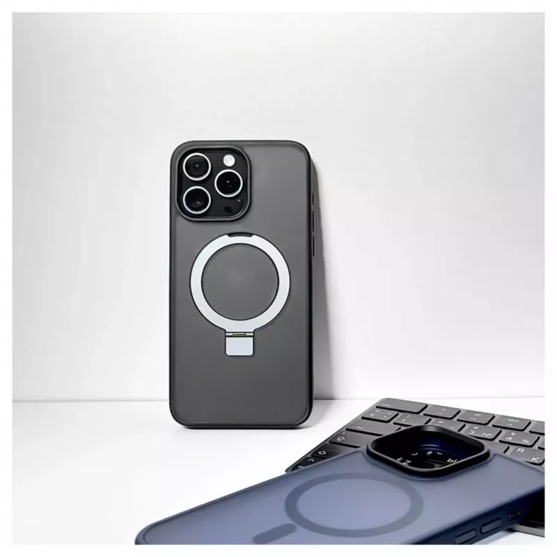 iLike Capa com suporte para Apple iPhone 15 Pro Max com MagSafe preta