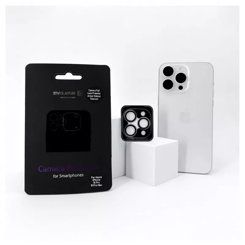 Evelatus Protetor de lente da câmara Armor White Titanium para Apple iPhone 15 Pro / 15 Pro Max