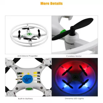 iLike Phantom Quadcopter Drone 360° (HC615) com controlo remoto 2,4 GHz, carregamento USB, giroscópio de 6 eixos, 4 canais - branco