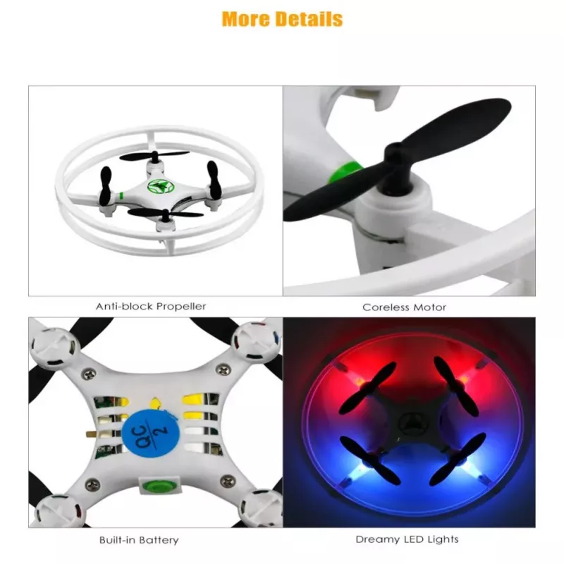 iLike Phantom Quadcopter Drone 360° (HC615) com controlo remoto 2,4 GHz, carregamento USB, giroscópio de 6 eixos, 4 canais - branco