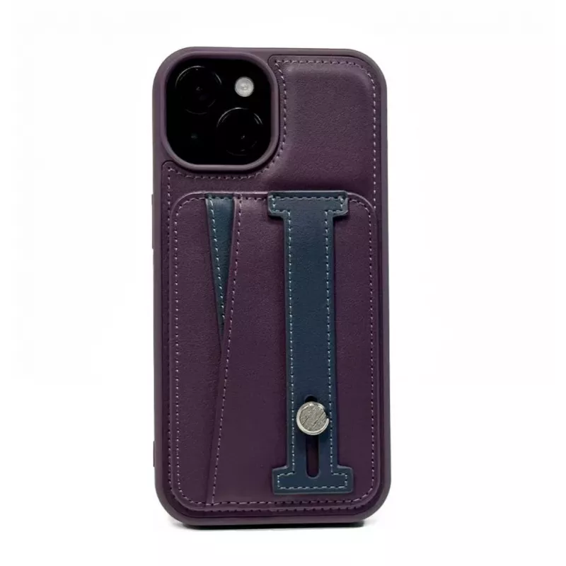 iLike Apple iPhone 15 Capa com suporte de bolso em pele roxa