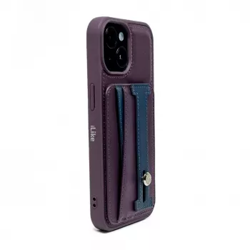 iLike Apple iPhone 15 Pro Max Capa com suporte de bolso em pele roxa