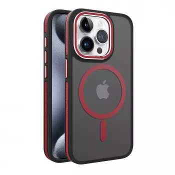 iLike Apple iPhone 15 Pro Max Capa Magsafe com moldura dupla em metal vermelha