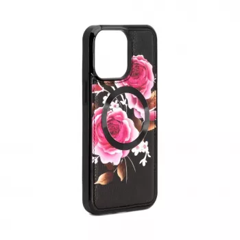 Capa em pele Evelatus para Apple iPhone 15 Pro com design de fecho flor preta