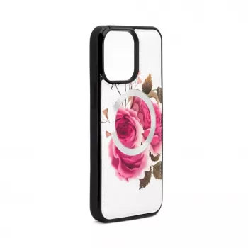 Capa em pele Evelatus para Apple iPhone 14 Pro Max com design de fecho padrão floral branca