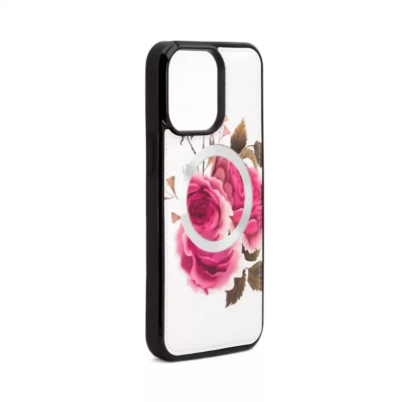 Capa em pele Evelatus para Apple iPhone 15 Pro Max com design de fecho flor branca