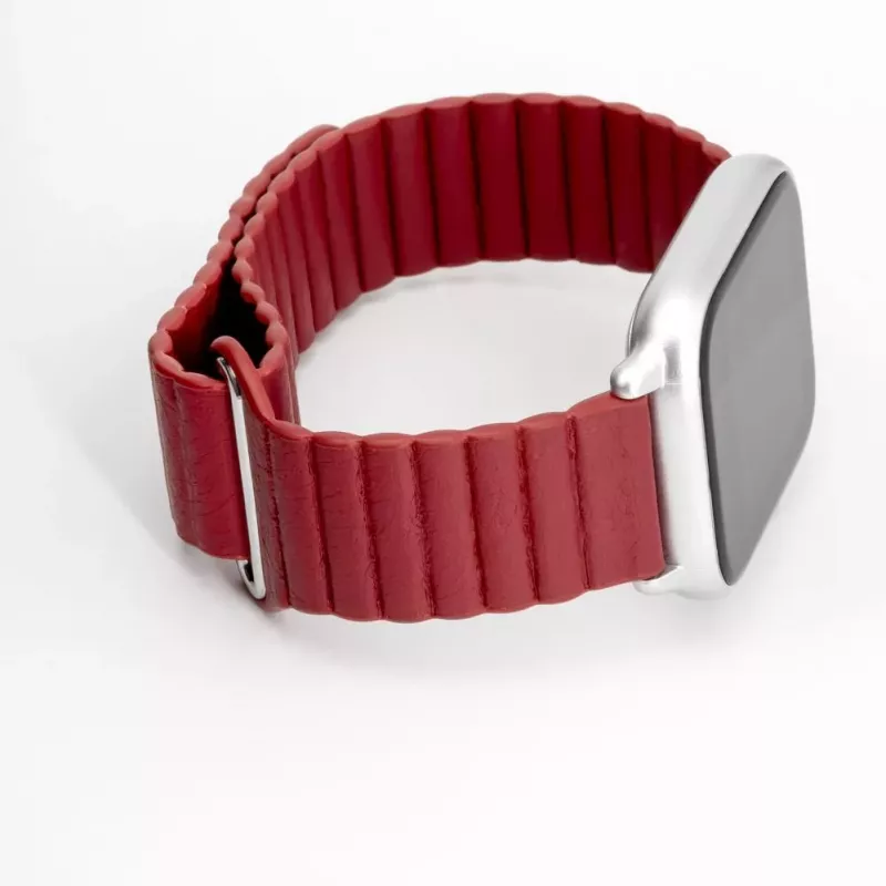 Connect 20mm bracelete magnética em pele-silicone Loop com cabeça plana (130mm M/L) vermelho vinho