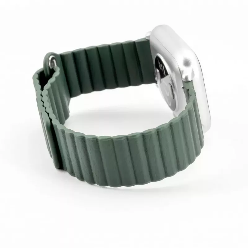 Connect 22mm bracelete magnética em pele-silicone Loop com cabeça plana (130mm M/L) verde floresta