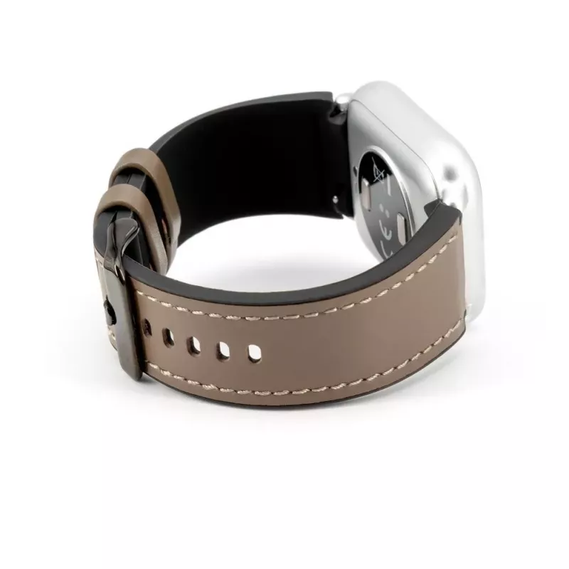 Pulseira Connect 20mm em pele com remendo de silicone (130mm M/L) Taupe