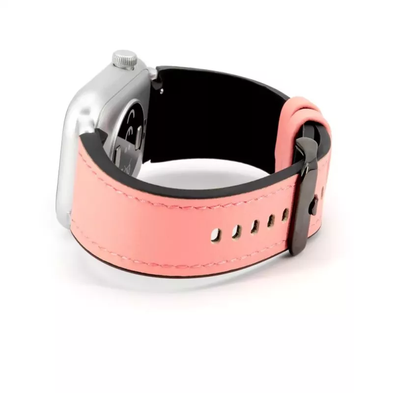 Pulseira Connect 20mm em pele com remendo de silicone (130mm M/L) Rosa