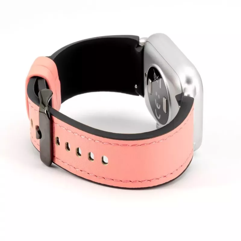 Pulseira Connect 20mm em pele com remendo de silicone (130mm M/L) Rosa