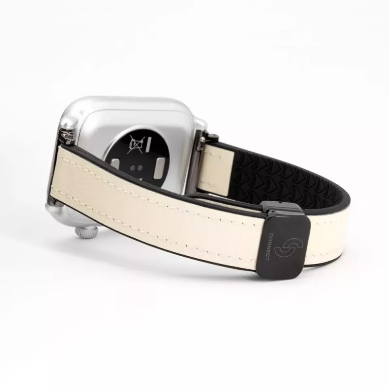 Pulseira Connect 20mm em silicone e pele com fecho magnético Branco