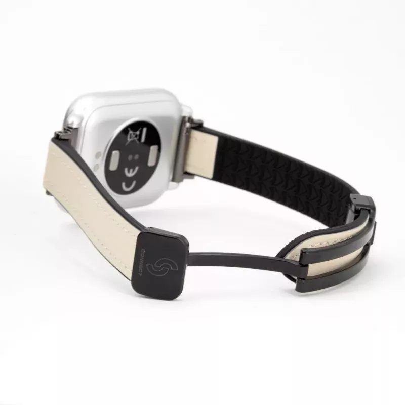 Pulseira Connect 20mm em silicone e pele com fecho magnético Branco