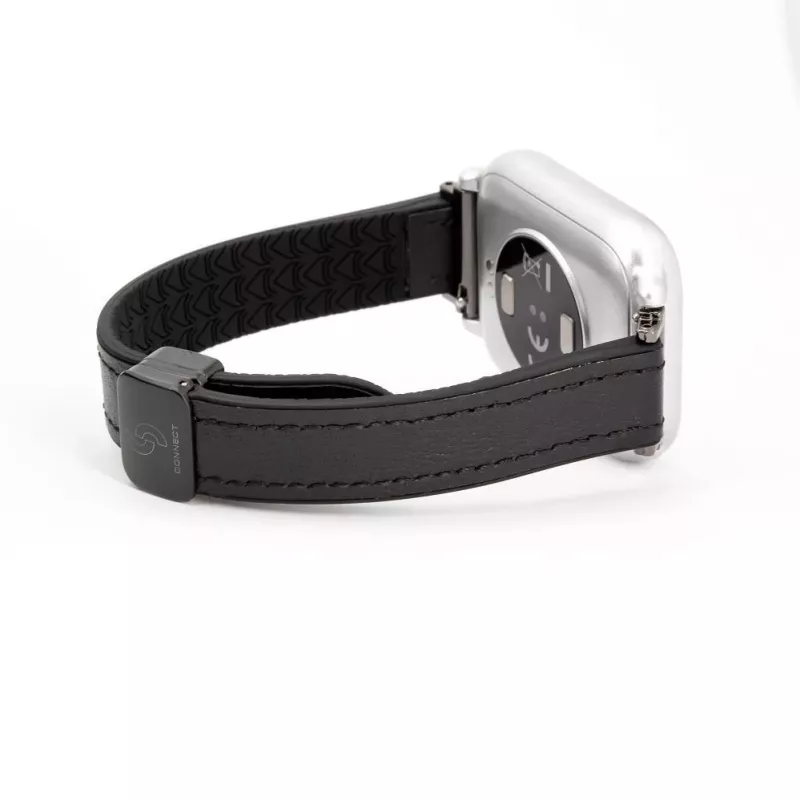 Pulseira Connect 22mm em silicone e pele com fecho magnético Preto