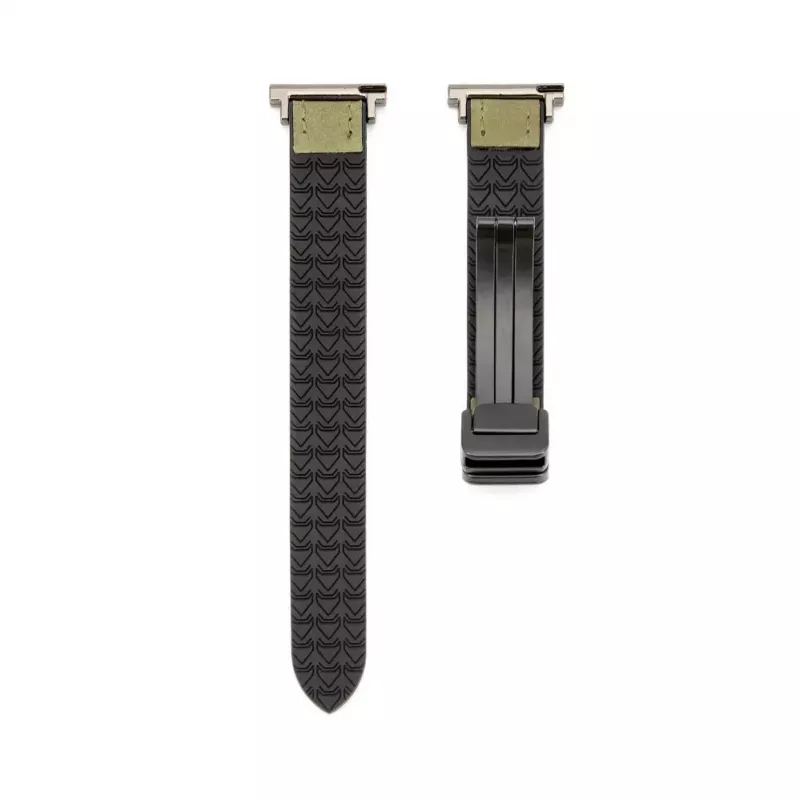 Pulseira Connect 22mm em silicone e pele com fecho magnético Verde-floresta