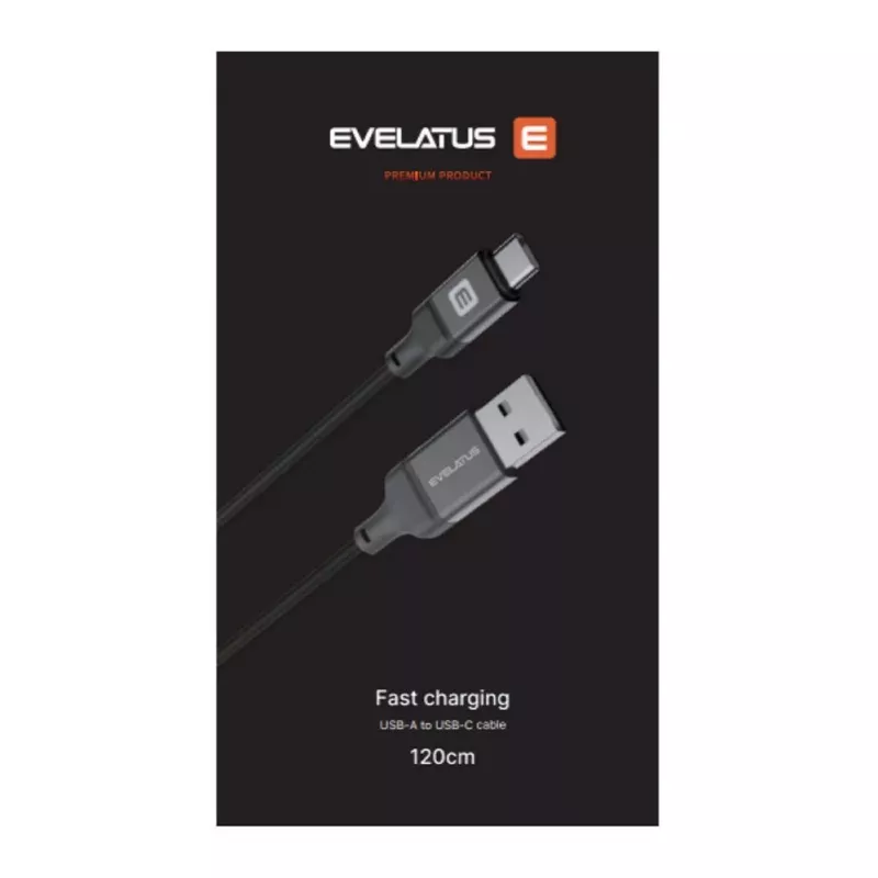 Evelatus Cabo USB-A para USB-C, 1,2 m, Caixa de alumínio, trançado, Branco