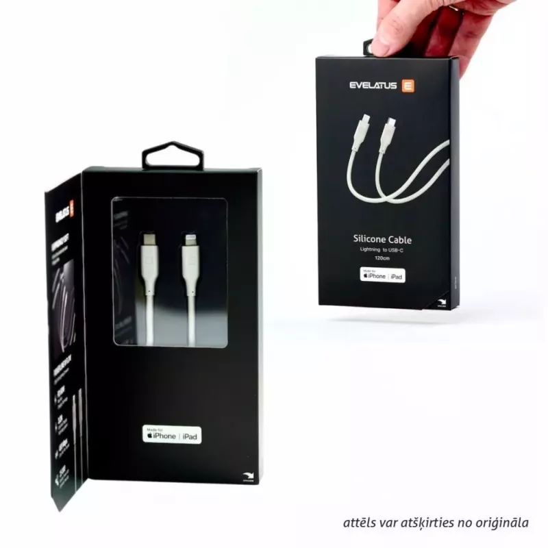 Evelatus Cabo de silicone USB-C para USB-C 1,2 m 60 W / 20 V 3 A Preto