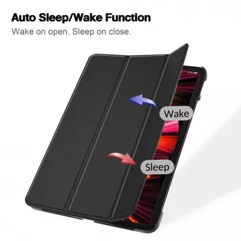iLike iPad Air 4 10.9 Capa com suporte Tri-Fold de pele ecológica Preto