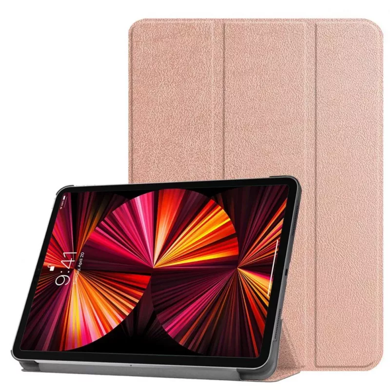 iLike Galaxy Tab S9 FE Capa com suporte Tri-Fold em pele ecológica rosa-ouro