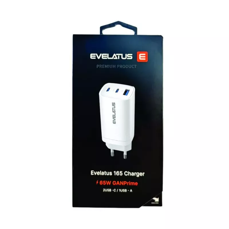 Evelatus Carregador rápido 65W Max EU USB-C1/USB-C1/USB-A branco