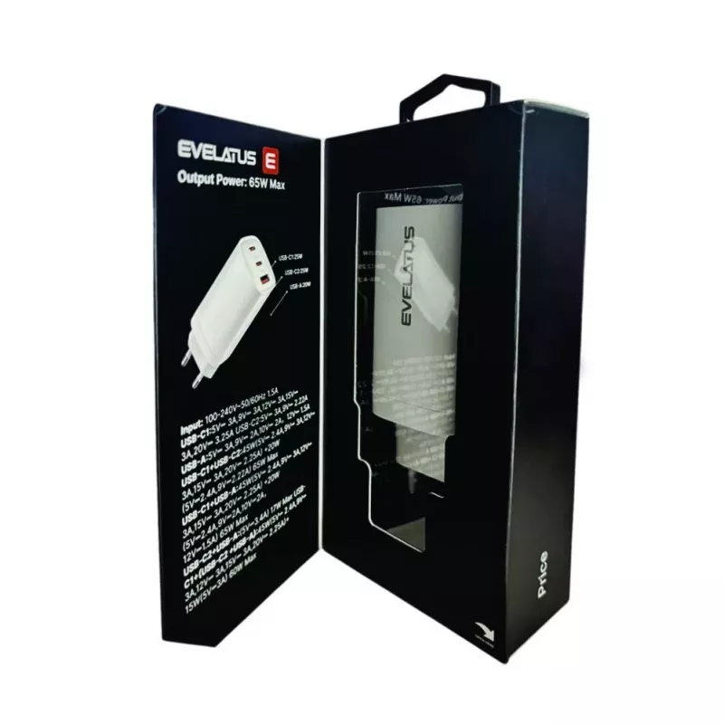 Evelatus Carregador rápido 65W Max EU USB-C1/USB-C1/USB-A branco