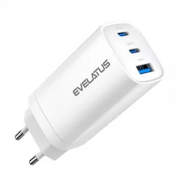 Evelatus Carregador rápido 65W Max EU USB-C1/USB-C1/USB-A branco
