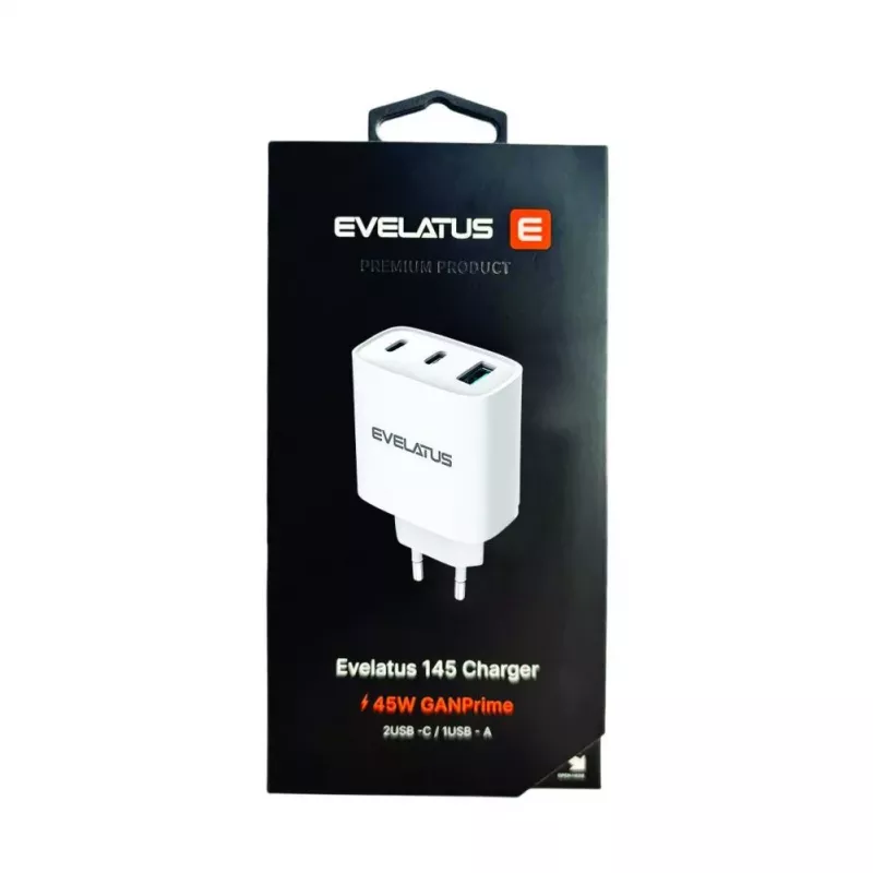 Evelatus Carregador rápido 45W Max EU USB-C1/USB-C1/USB-A - RCE-4501ACCL branco