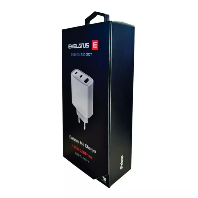 Evelatus Carregador rápido 45W Max EU USB-C1/USB-C1/USB-A - RCE-4501ACCL branco