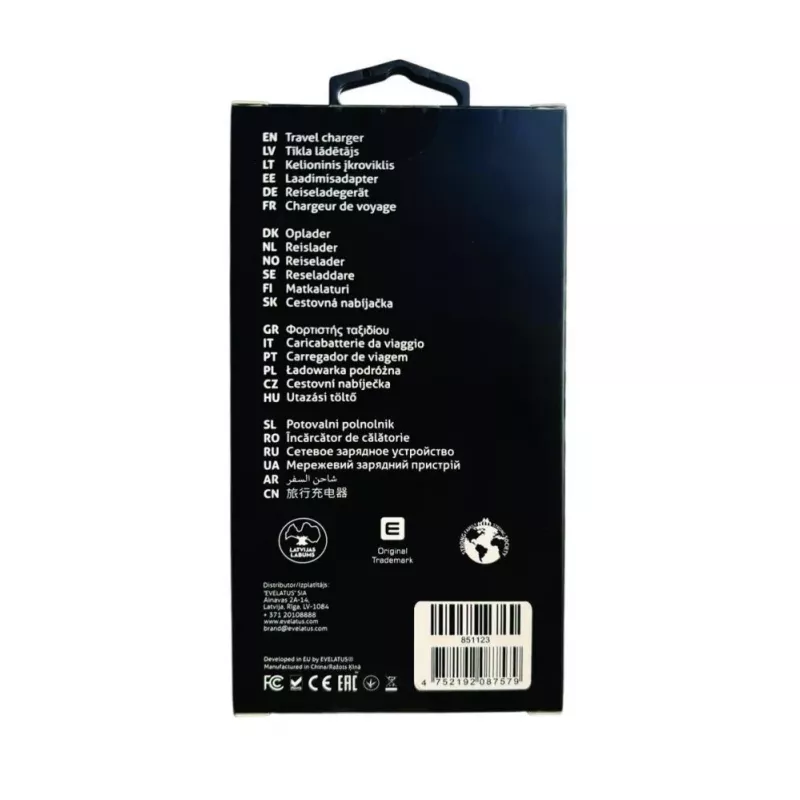 Evelatus Carregador rápido 45W Max EU USB-C1/USB-C1/USB-A - RCE-4501ACCL branco