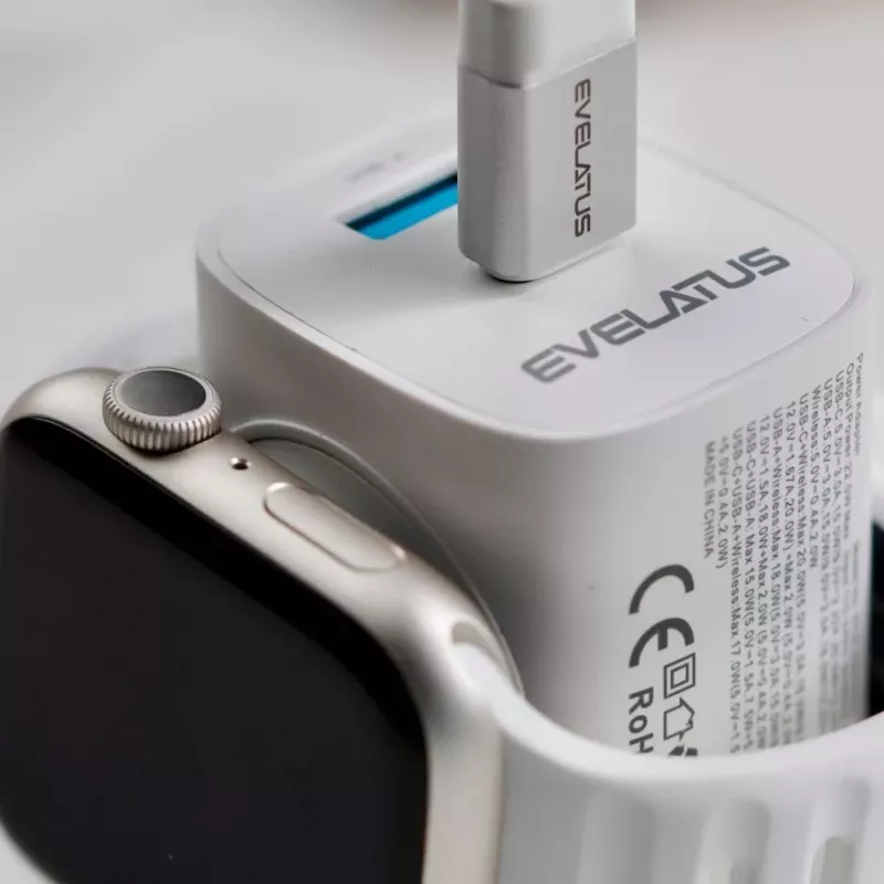 Evelatus Carregador 2 em 1 20W Max USB-C+USB-A:15W Max USB-C+USB-A+Wireless:15W+2W 17W Max branco