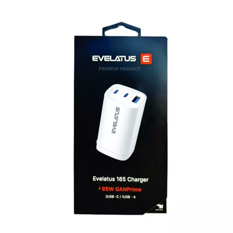Evelatus Carregador rápido 65W Max CN USB-C1/USB-C1/USB-A branco