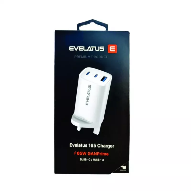 Evelatus Carregador rápido 65W Max UK USB-C1/USB-C1/USB-A branco