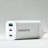 Evelatus Carregador rápido 65W Max UK USB-C1/USB-C1/USB-A branco