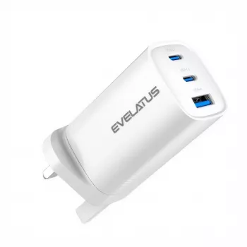 Evelatus Carregador rápido 65W Max UK USB-C1/USB-C1/USB-A branco