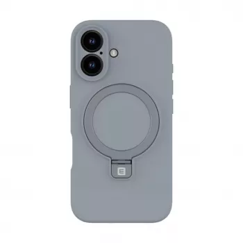 Evelatus Apple iPhone 16 capa de silicone Soft Touch Premium MagSafe com suporte prateado